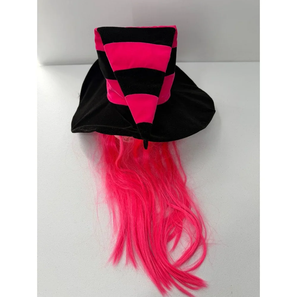 Pony Express Creations Witch Hat with Pink Hair Halloween Costume Accessory OS